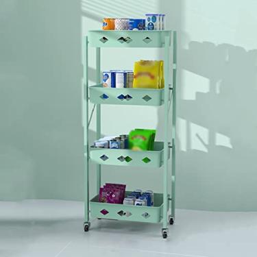 Imagem de Carrinho dobrável de 4 andares, prateleira móvel que economiza espaço, carrinho utilitário para cozinha e espaços estreitos, verde, design deslizante para fácil acesso