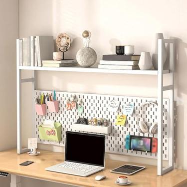 Imagem de Estante para armazenamento de mesa 1 ~ 2 pisos placa com furos material de moldura de aço, estável e não é fácil de agitar para escritório, decoração de casa, cozinha (cor: branco, tamanho: 76 * 20