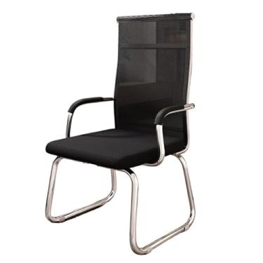 Imagem de CFGH6FDF Cadeiras de escritório para reuniões, cadeiras de escritório cromadas acolchoadas de malha com encosto alto para cadeiras de mesa de escritório em casa (preto)