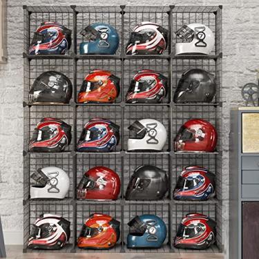 Imagem de Rack de armazenamento móvel independente - Rack de exibição de metal para garagem, suporte de capacete de motocicleta, suporte de ferramenta de suporte de chão, organizador de cubos de arame para