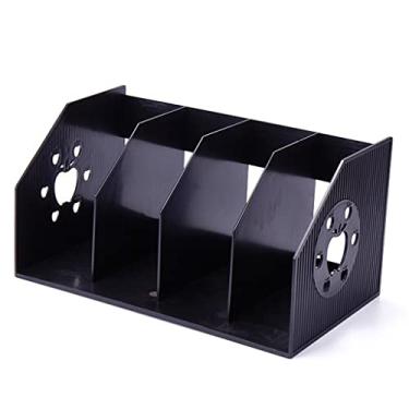 Imagem de Organizador de arquivos de mesa – Porta-revistas de plástico dobrável com 4 compartimentos verticais para armazenamento e organização de escritório – Rack de arquivos de mesa para gerenciamento