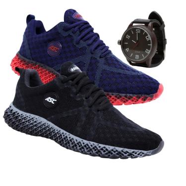 Imagem de Tênis Gmm Shoes Esporte Cadarço Academia Corrida Fitnes + Relógio Masculino-Masculino