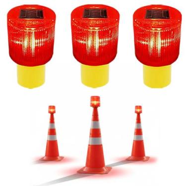 Imagem de Sinalizador Solar Kit 3 Viario Cone Obra Estrada Rodovia Transito Aven