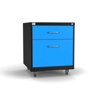 Imagem de Gaveteiro de Aço 2 Gavetas com Rodízios com Chave Azul/Cinza