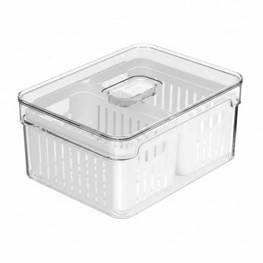Imagem de Organizador de Acrílico C/Tampa e Cesto Duplo de Plástico para Geladeira Clear Fresh 2,2 Litros OU
