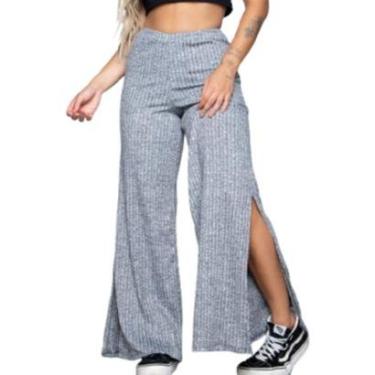 Imagem de Calça Flare Feminina Vekyo – Pantalona Canelada com Fenda e Boca de Sino-Feminino