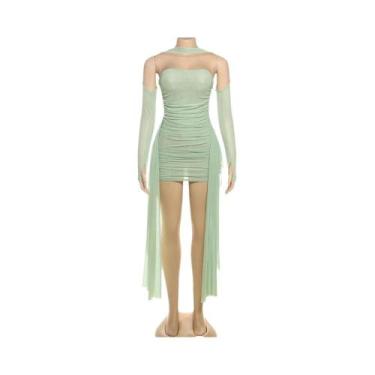 Imagem de Vestido Feminino Sexy Transparente Com Drapeado E Xale Para Festa Notu