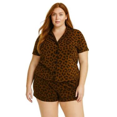 Imagem de Pijama Americano Estampado Plus Size Blusa com Botões que Abrem e Shor