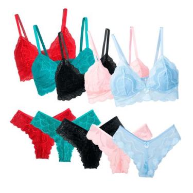 Imagem de Kit 5 Conjunto Sem Bojo E Aro Rendado Atacado Luxo Sexy - Qualibella, 