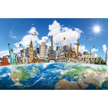 Imagem de Yeele 3 x 2 m ao redor do mundo plano de fundo para fotografia globo viagem famoso marco de férias em todo o mundo foto de fundo casamento recém-casado lua de mel bebê retrato atirar estúdio adereços papel de parede