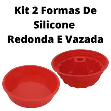Imagem de Kit 2 Formas Silicone Vermelha Redonda E Vazada Bolo Pudim - Clink