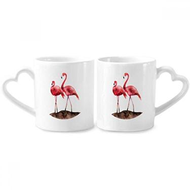 Imagem de Conjunto de canecas de porcelana de casal amor vermelho flamingo casal conjunto de canecas de cerâmica para amantes de coração