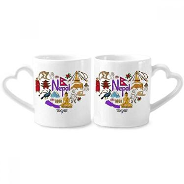 Imagem de Nepal Love Heart Landscap Bandeira nacional casal conjunto de canecas de porcelana copo amante coração alça