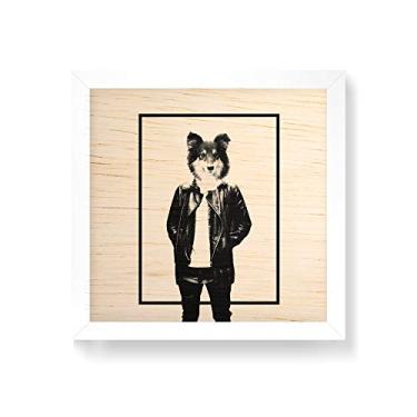 Imagem de Arte Maníacos Quadro decorativo com moldura caixa branca em Madeira - Dog Casaco Quadrado - 30x30cm