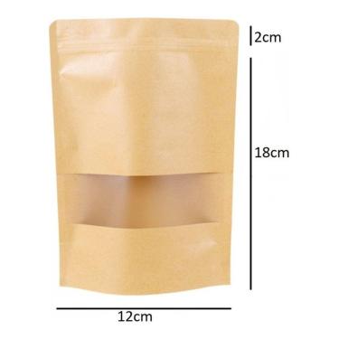 Imagem de Embalagem 12x20cm Stand Up Pouch Kraft Zip Lock Visor C/50un