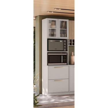Imagem de Paneleiro Torre Quente 3 Portas 1 Gaveta 230cm de Altura 2 Nichos Forno e Microondas em Mdf Essence  Cinza