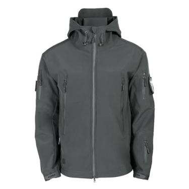 Imagem de Jaqueta masculina leve corta-vento Rip Stop cor sólida capa de chuva casaco com capuz ajustável, Cinza escuro, GG