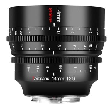 Imagem de 7artisans 14 mm T2.9 Abertura Grande, Curso de Foco de 270°, Lente Cine de Espectro Ultra-Grande Angular de 114° Compatível com Sony A7 Series A7R A75 A7SII A9 A7C A1, Preto
