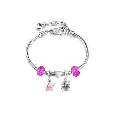 Imagem de Pulseira com Berloques Princesas e Contos de Fadas - Varios modelos - Carruagem - Castelo, Tinker Bell, Unicornio, Sapatinho, Modelo Pulseira Pandora Vivara Life para berloque de Prata (Castelo)