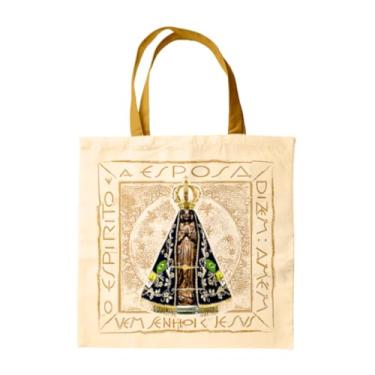 Imagem de Bolsa Sacola Ecobag Tecido Oxford Com Entretela Estampa Sublimada Nossa Senhora Aparecida Bege
