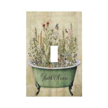 Imagem de Vintage Wildflower 1 Gang Light Switch Cover Single Toggle Banheira Decorativa Placa de Parede Rústica Floral Verde Placa Elétrica para Banheiro Decoração de Casa Tamanho Médio