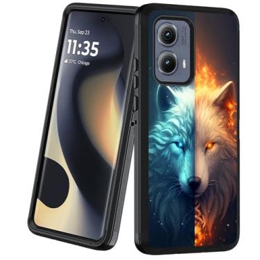 Imagem de BXIKEOPIU Projetada para Moto Edge 5G 2024, capa protetora resistente à prova de choque de 3 camadas à prova de poeira/queda para Motorola Moto Edge 5G 2024, lobo de gelo e lobo de fogo combinados