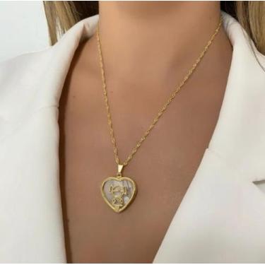 Imagem de Colar Filhos com Pingente Coração Madrepérola Menino/Menina Folheado O