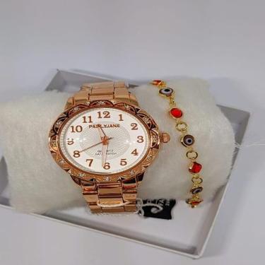 Imagem de Kit Relógio Feminino Pallyjane + Pulseira Olho Grego a Prova água Luxo