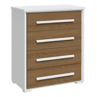 Imagem de Cômoda Grande com 4 Gavetas Angra Rimo - Móveis Rimo, Branco/Jequitibá