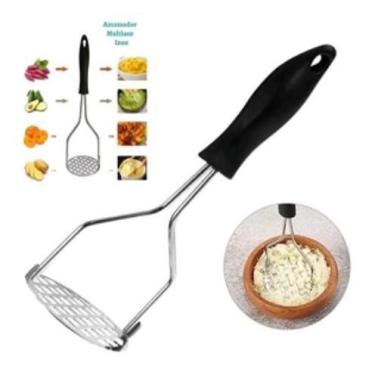 Imagem de Amassador manual de batatas, legumes, feijão - metal com cabo plastico