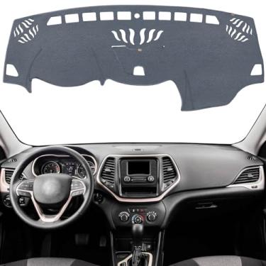 Imagem de KEYOOG Capa de painel compatível com Je-ep Cherokee 2023-2014 (modelos W/o HUD, não serve para Grand Cherokee), tapete de painel de carro tapete antirreflexo, protetor solar antiderrapante (cinza)
