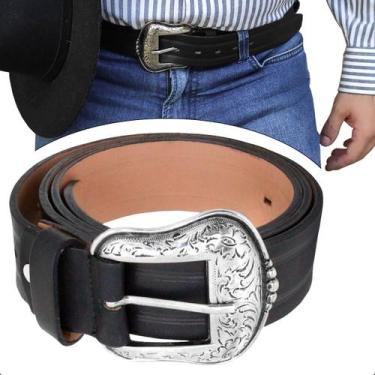 Imagem de Cinto Masculino de Couro Preto Legítimo Country Fivela Americana - GRA