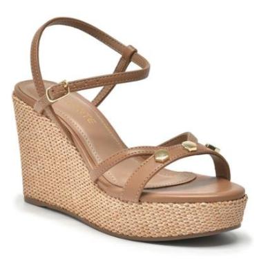 Imagem de Sandália Via Marte Anabela Salto Palha Tiras com Tachas Feminino 191-001-Feminino