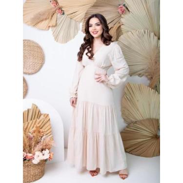 Imagem de Vestido Longo Manga Longa Decote V Viscolinho Moda Feminina - Fashion,