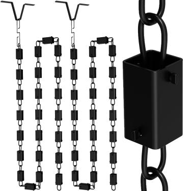 Imagem de Corrente de chuva quadrada de 2 peças, correntes de chuva pretas para calhas de 2 m, alumínio revestido com pó preto durável, correntes de chuva para fora, corrente ajustável para coletor de chuva,