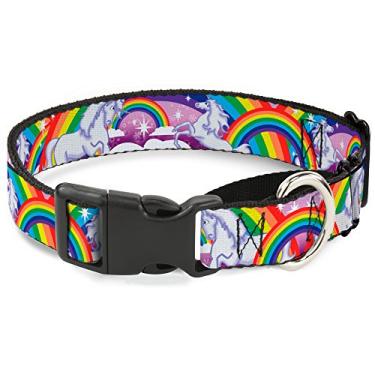 Imagem de Buckle-Down Unicórnios em arco-íris com coleira gamarra roxa/brilhante, 2,54 cm de largura, serve para pescoços de 38,12 a 66,04 cm - Grande