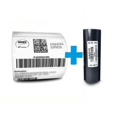 Imagem de Kit Etiqueta 100x150mm Branca e ribbon 110x74 cera - Etiquetas Express