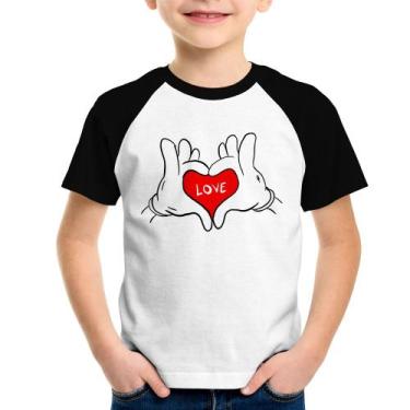 Imagem de Camiseta Raglan Infantil Love Hands  - Foca na Moda, Branco, Preto, 8