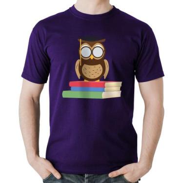 Imagem de Camiseta Algodão Coruja Estudante - Foca na Moda, Roxo, P