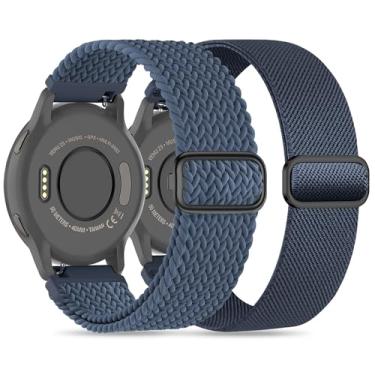 Imagem de Pacote com 2 pulseiras de nylon compatíveis com Garmin Vivoactive 6/5/3/Forerunner 570 42 mm/165/55/645/245, pulseiras de nylon elástico macio de 20 mm de substituição para Garmin Venu/Venu Sq/Venu Sq