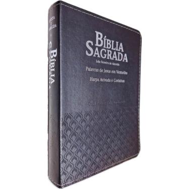 Imagem de Bíblia Sagrada Com Pautas Letra Gigante arc Com Harpa Avivada e Corinhos Letras de Jesus em Vermelho Capa Pu Preta Luxo