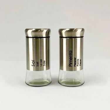 Imagem de Kit Porta Pimenta + Saleiro 12cm - Inox