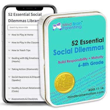 Imagem de 52 Dilemas Sociais Essenciais: Habilidades de Vida para Crianças e Adolescentes Prosperarem no Ensino Médio - Cartões de Conversação Criados por Professores e Conselheiros para Família, Sala de Aula, Aconselhamento, Jogo de Terapia (6-8 Graus)