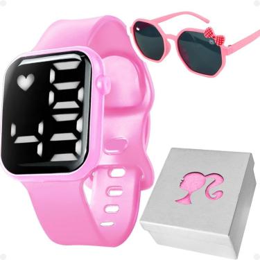 Imagem de Relogio Digital Infantil Rosa + Oculos Proteção Uv + Caixa Kids Barbie