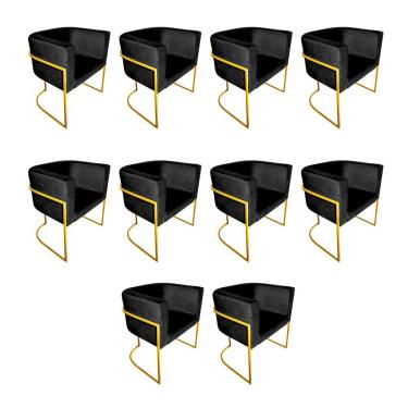Imagem de Kit 10 Cadeiras De Jantar Premium Base De Ferro Dourada Veludo Preto
