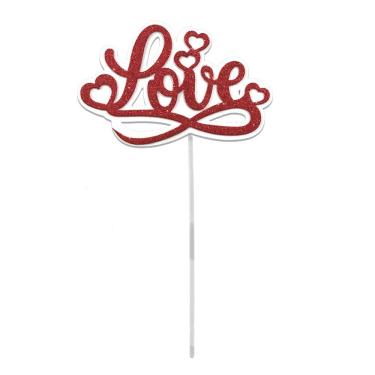 Imagem de Topo De Bolo Vermelho Love Com Glitter