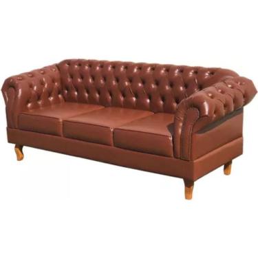 Imagem de Sofá Chesterfield 3 Lugares Dom Pedro Vintage Retrô Capitonê Couro Caramelo
