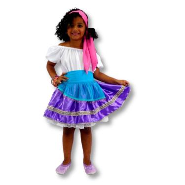 Imagem de Fantasia Cigana Infantil Com Vestido, Lenço E Faixa Tamanho G