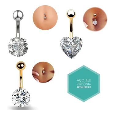 Imagem de Piercing De Umbigo Aço Cirúrgico Corações Zircônia Strass - AÇO 316, D
