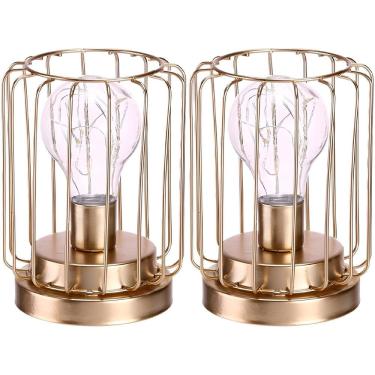 Imagem de Kit 2 Abajur De Mesa Geométrico Lâmpada LED Metal Dourado